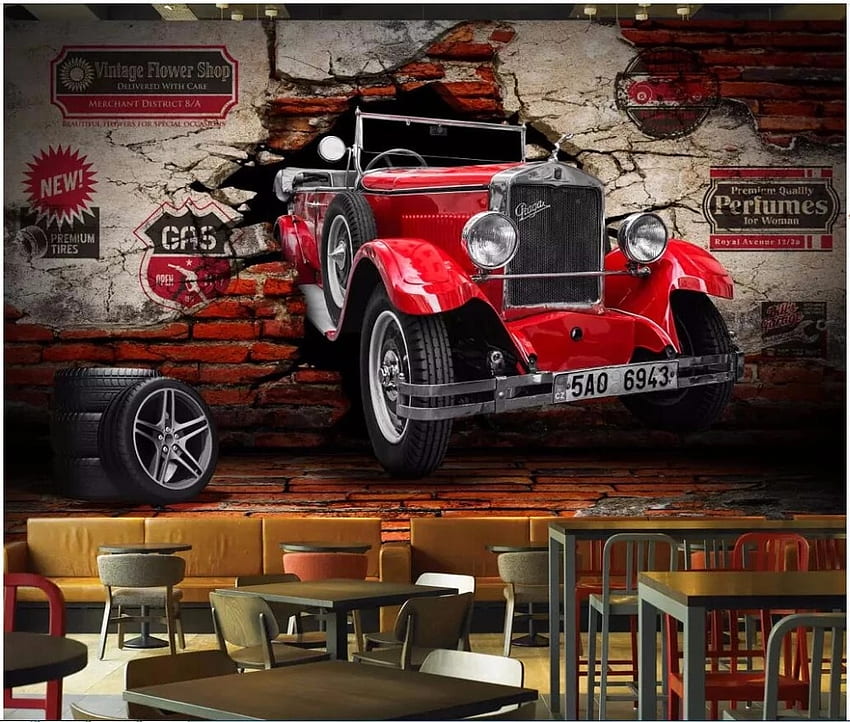 3D chambre murale personnalisée Vintage voiture classique mur cassé décoration de la maison fond salon pour les murs 3 d. . - AliExpress, voitures classiques personnalisées Fond d'écran HD