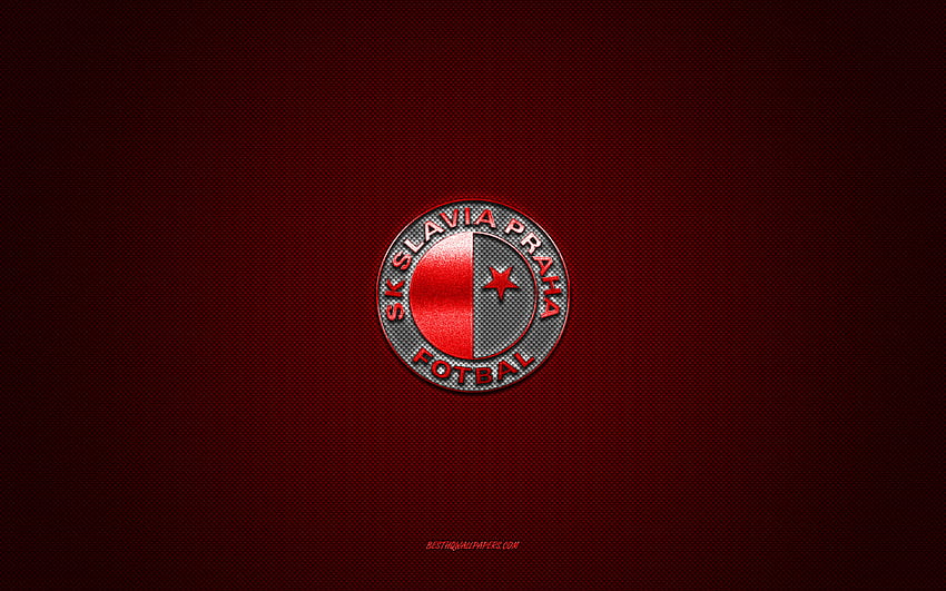 SK Slavia Prague, Czech football club, white logo, red carbon fiber background, Czech First League, football, Prague, Czech Republic, SK Slavia Prague logo HD wallpaper