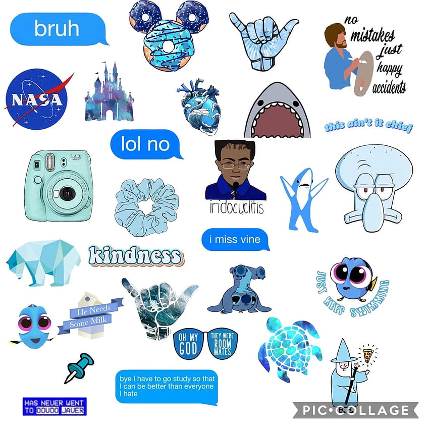 Blue aesthetic sticker collage. Aesthetic stickers, iPhone case HD phone wallpaper