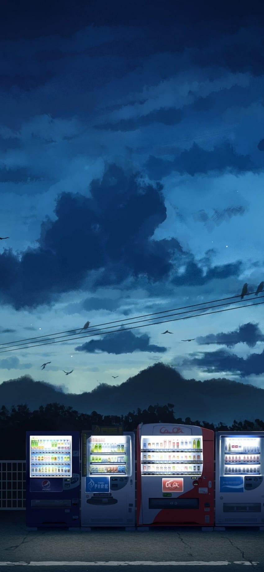 Anime Night, Vending Machines, Scenic, Clouds für iPhone 11 Pro & X HD-Handy-Hintergrundbild