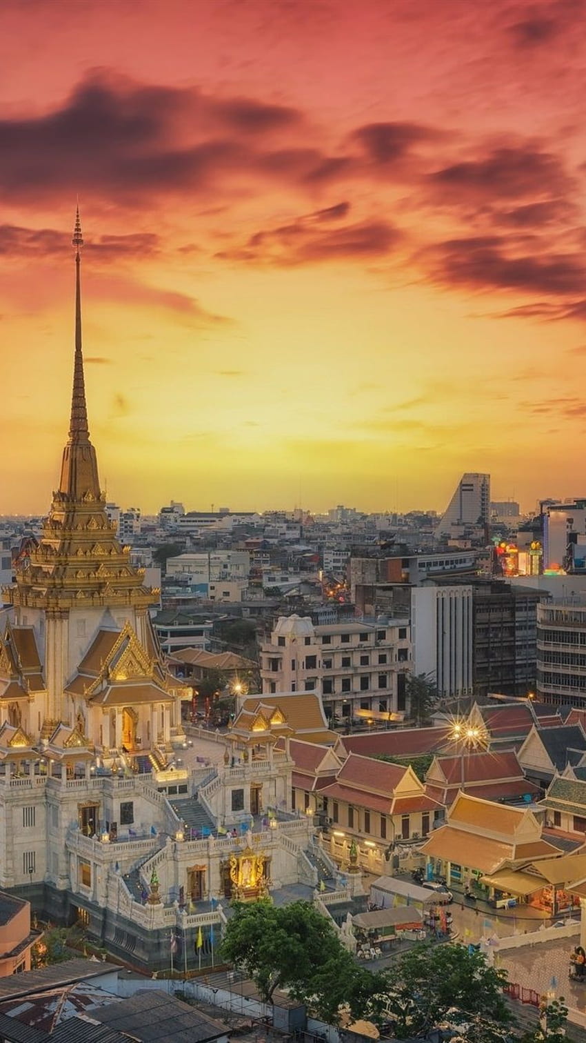 Банкок, Тайланд, храм, нощ, град HD тапет за телефон