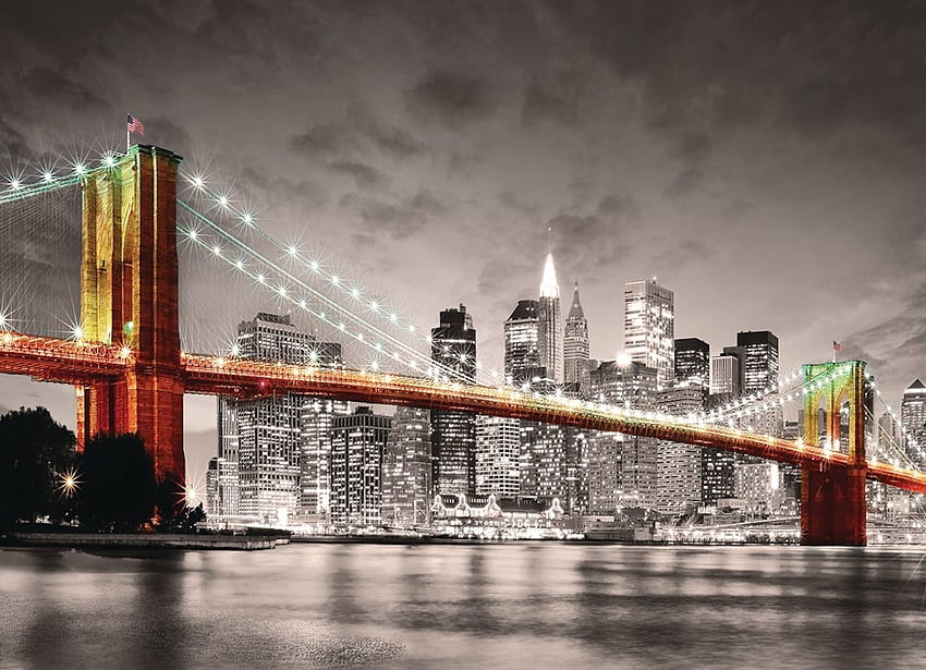 Le pont de Brooklyn, lumières, pont, new york, états-unis, paysage urbain, amérique Fond d'écran HD