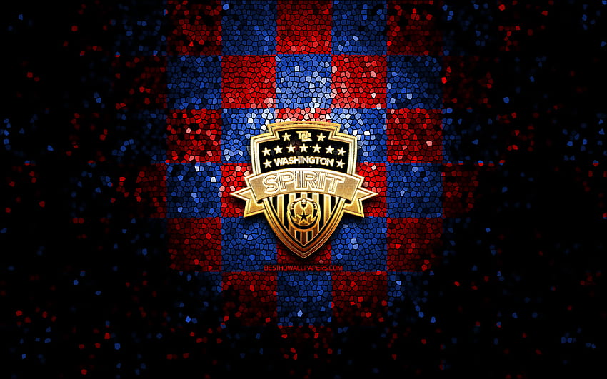 Washington Spirit FC, glitter logo, NWSL, red blue checkered background, soccer, american football club, Washington Spirit logo, mosaic art, football, Washington Spirit HD wallpaper