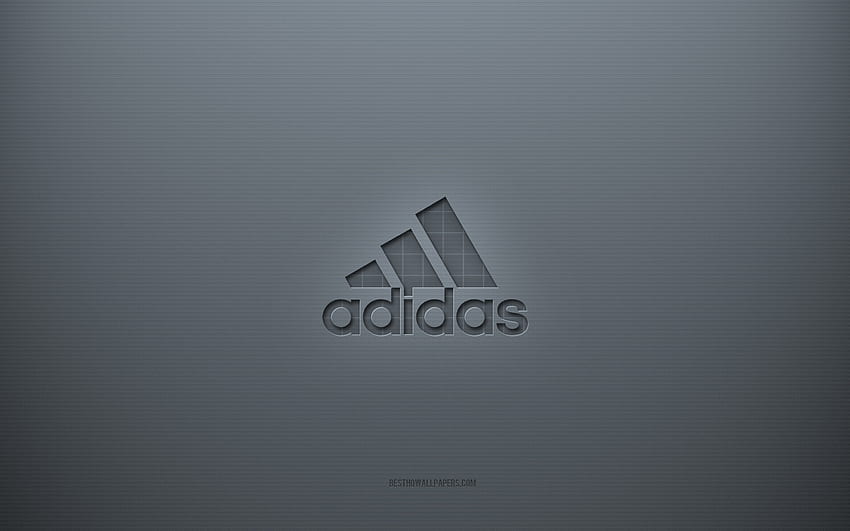 Adidas logotipo, fundo cinza criativo, Adidas antigo emblema, Adidas logotipo antigo, textura de papel cinza, Adidas, fundo cinza, Adidas logotipo 3d papel de parede HD