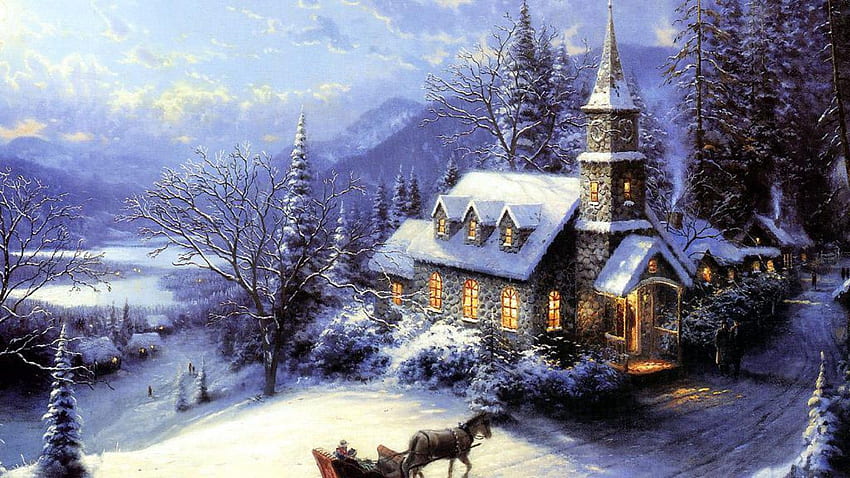 Christmas in an alpine village, Winter Village HD wallpaper