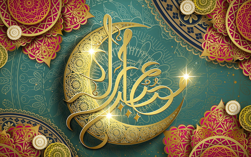 การออกแบบรอมฎอน Eid Mubarak การประดิษฐ์ตัวอักษรภาษาอาหรับสำหรับพีซีจอกว้างแบบเต็ม, ภาษาอาหรับ วอลล์เปเปอร์ HD