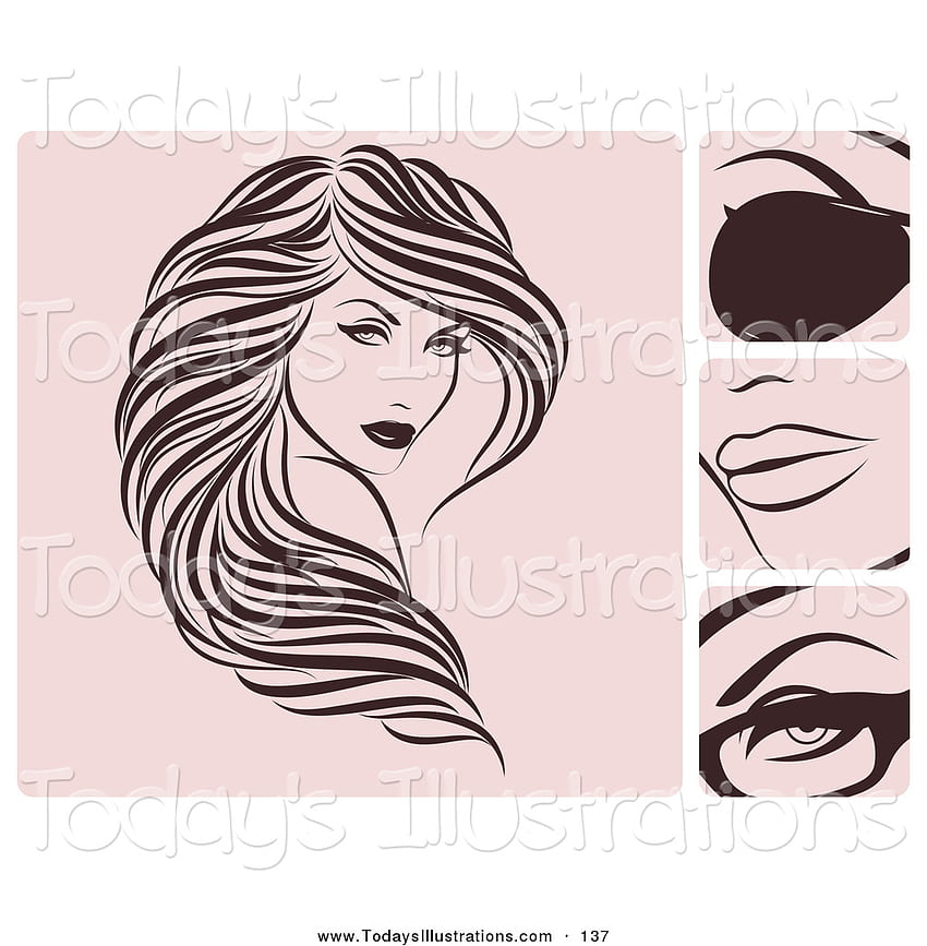 Clipart of a Digital Collage of a Woman with Brown and Pink Flowing Hair and Beauty Icon HD phone wallpaper