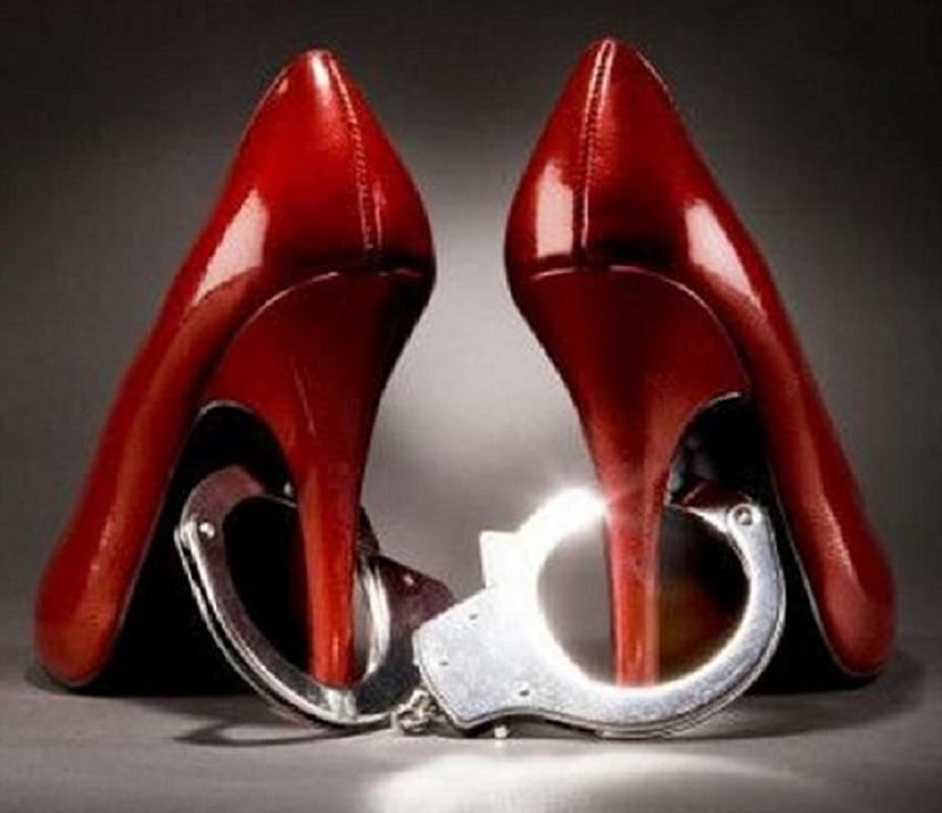 For when she gets Home, silver, shoes, handcuffs, red HD wallpaper