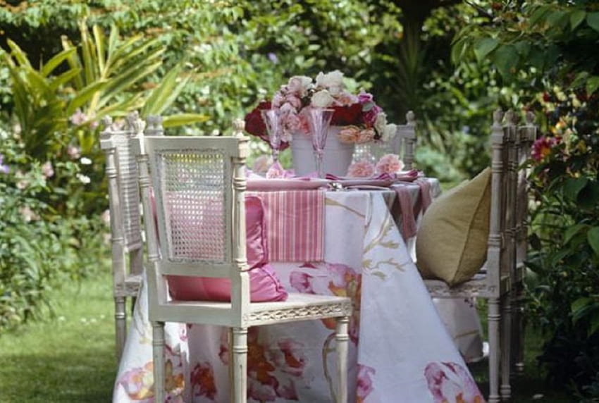 Garden Tea Party, pesta teh, taman, meja, alam Wallpaper HD