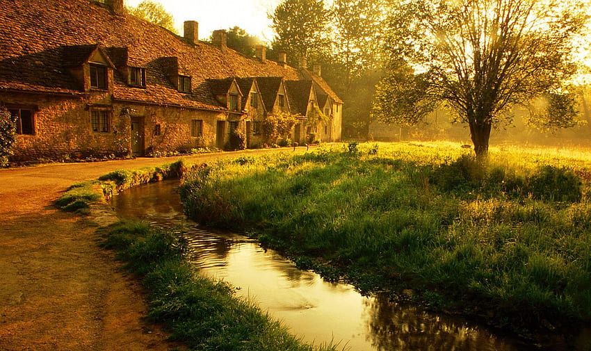 Бибъри Вилидж. През целия си живот Морис се опитва да пресъздаде идиличния, почти средновековен живот; Self Suf. Cotswold Villages, World , Spring, English Village HD тапет