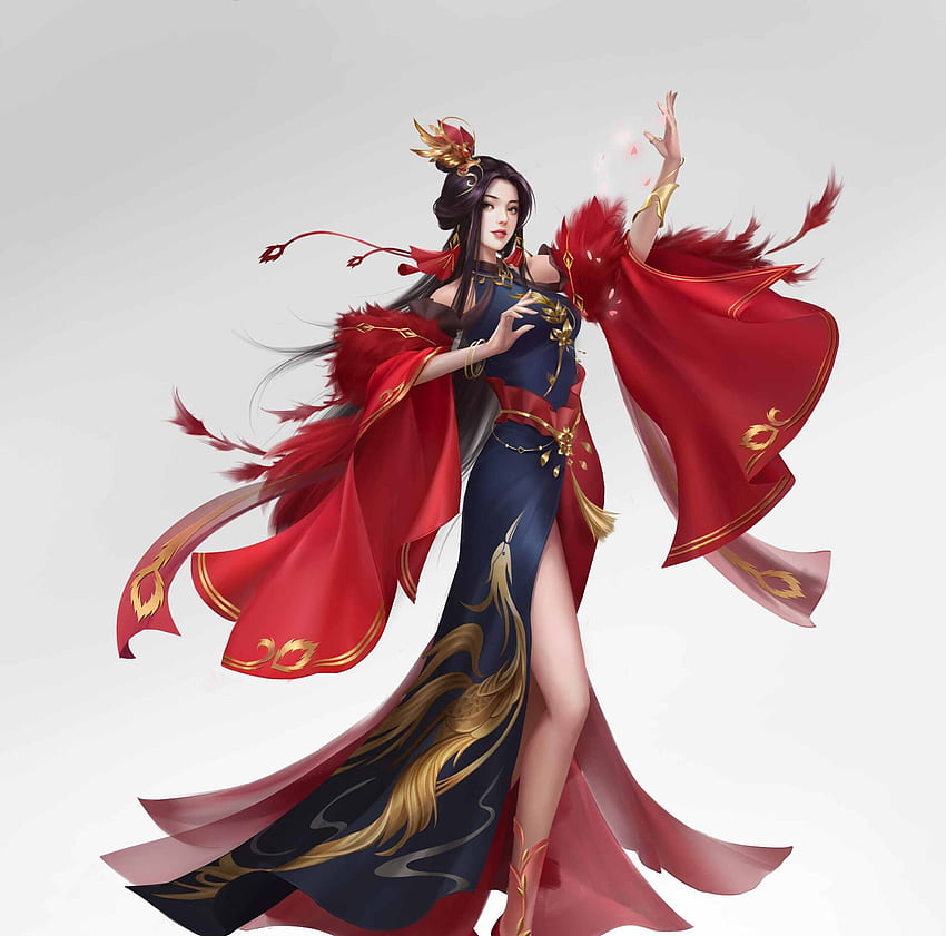 Fantasy girl, cheng huang, girl, fantasy, red, white HD wallpaper