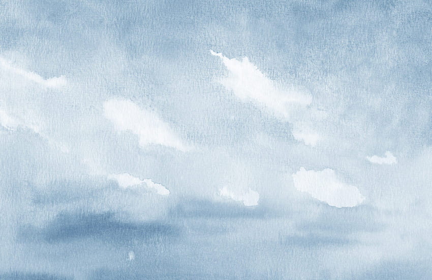 青い水彩画の空の壁画、水彩画の雲 高画質の壁紙