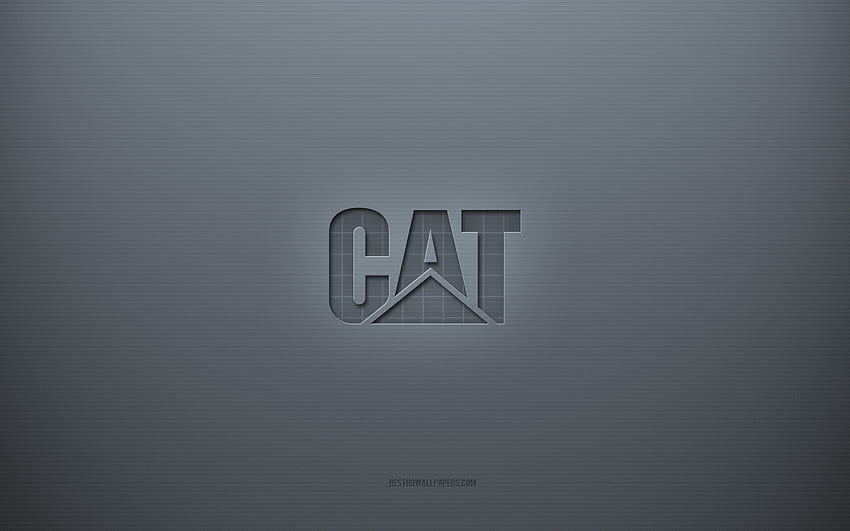 โลโก้ CAT, พื้นหลังสร้างสรรค์สีเทา, โลโก้ Caterpillar, สัญลักษณ์ CAT, เนื้อกระดาษสีเทา, CAT, พื้นหลังสีเทา, โลโก้ CAT 3d, Caterpillar วอลล์เปเปอร์ HD