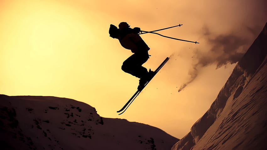 Sport, neve, silhouette, rimbalzo, salto, sci, sci alpino, estremo Sfondo HD