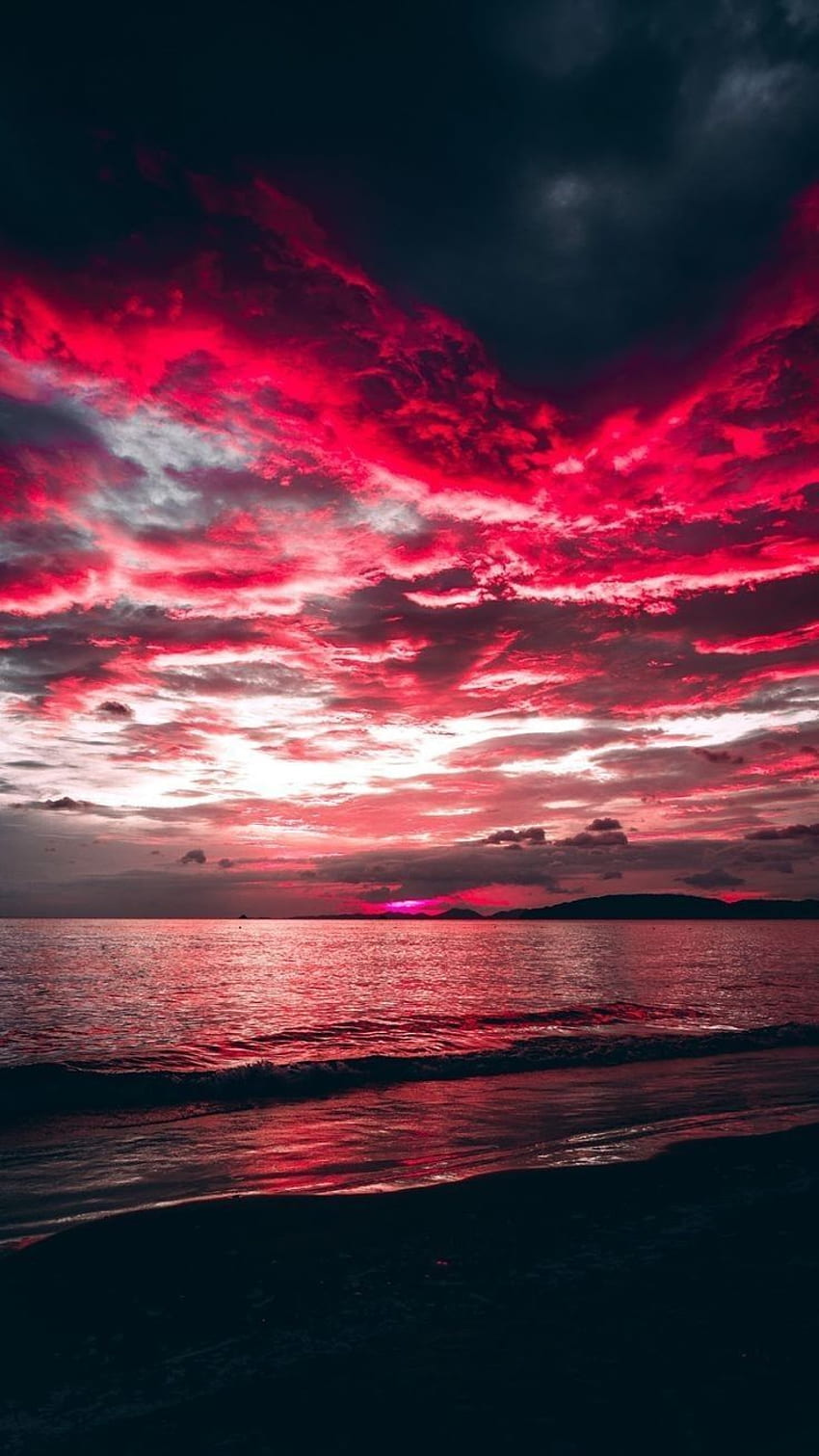 red dark sunset seascape - Background. Unique iphone , Sunset , Cloud HD phone wallpaper