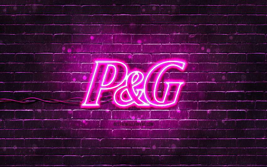 Procter and Gamble purple logo, , purple brickwall, Procter and Gamble logo, brands, Procter and Gamble neon logo, Procter and Gamble HD wallpaper