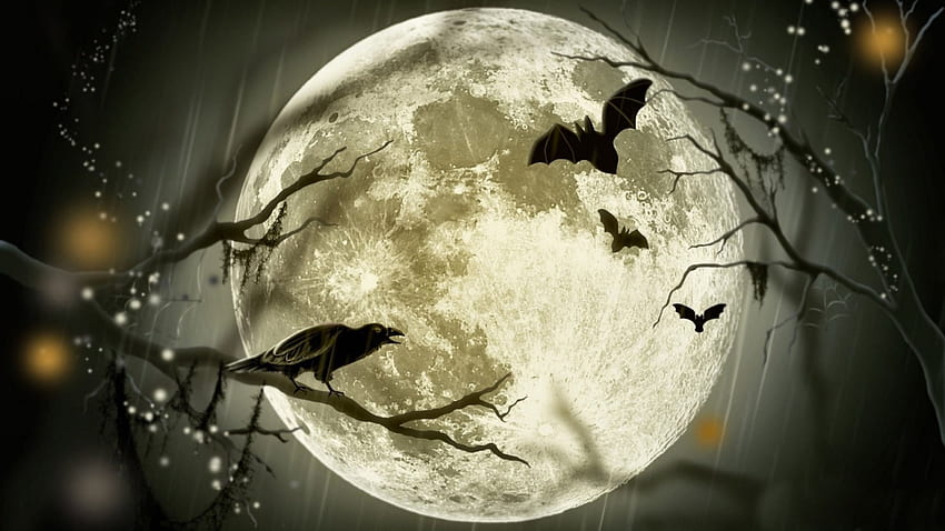 Halloween Moon F1C, art, beautiful, illustration, artwork, occasion, wide screen, holiday, painting, Halloween, October HD wallpaper
