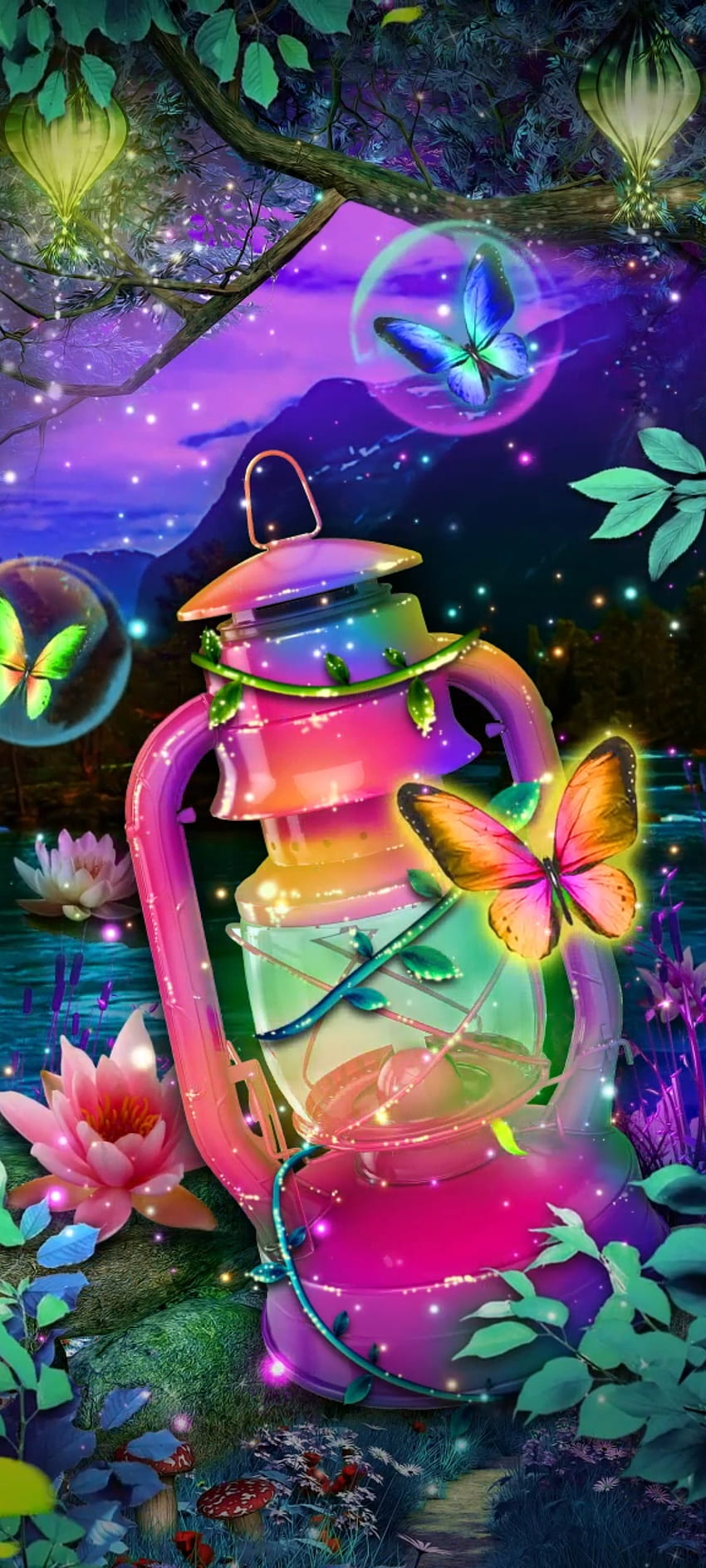 Lotus and Lantern, pink, Beautiful, organism, planet, Fantasy, Premium HD phone wallpaper