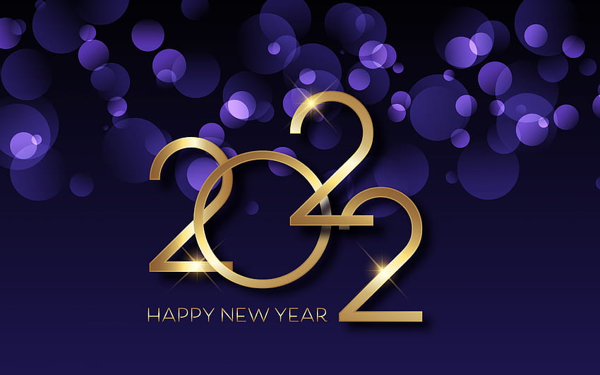 :), new year, golden, bokeh, blue, purple, 2022, card HD wallpaper