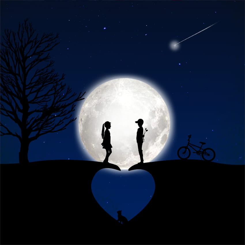 หัวใจ ดวงจันทร์ คู่รัก เงา ศิลปะ วอลล์เปเปอร์โทรศัพท์ HD