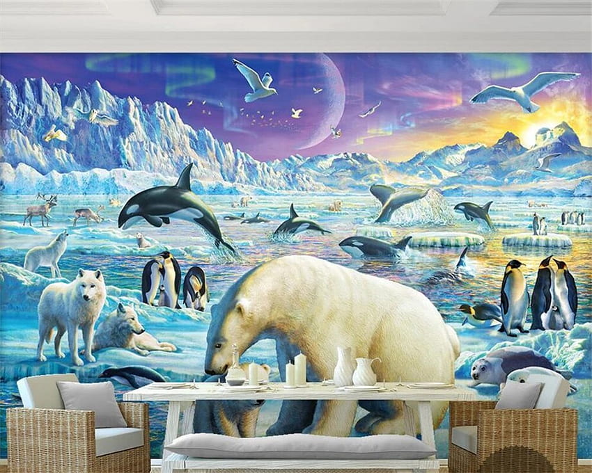 Drop Shipping Custom Murals Ice cold Killer Whale Penguin Polar Bear Animal Oil Painting 3D Beibehang. . - AliExpress, Arctic Ice HD wallpaper