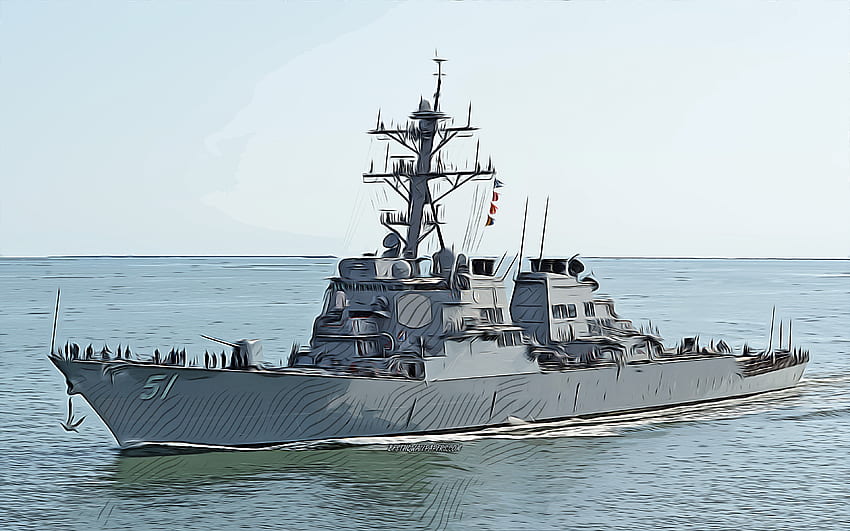 USS Arleigh Burke, , векторно изкуство, DDG-51, разрушител, ВМС на САЩ, американската армия, абстрактни кораби, боен кораб, ВМС на САЩ, клас Arleigh Burke, USS Arleigh Burke DDG-51 HD тапет