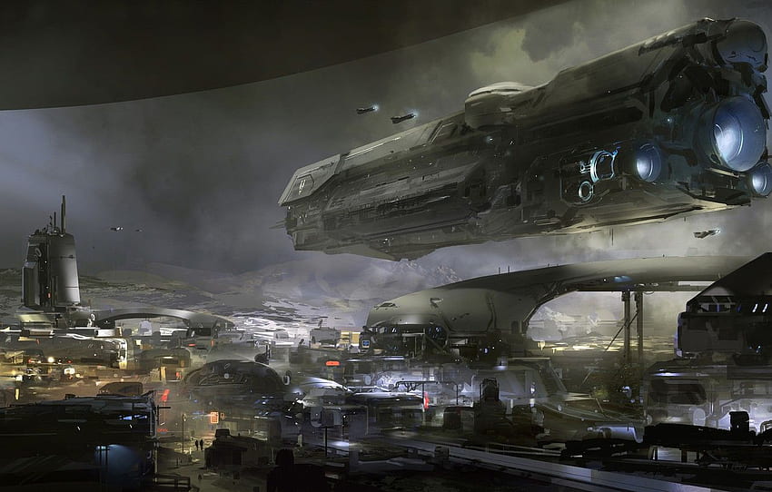 Halo, ship, artwork, UNSC frigate for , section фантастика HD wallpaper