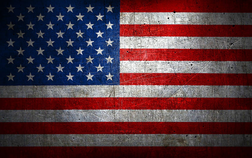 USA metal flag, grunge art, North American countries, Day of USA, USA flag, American flag, metal flags, Flag of USA, North America, US flag, USA, Flag of America HD wallpaper