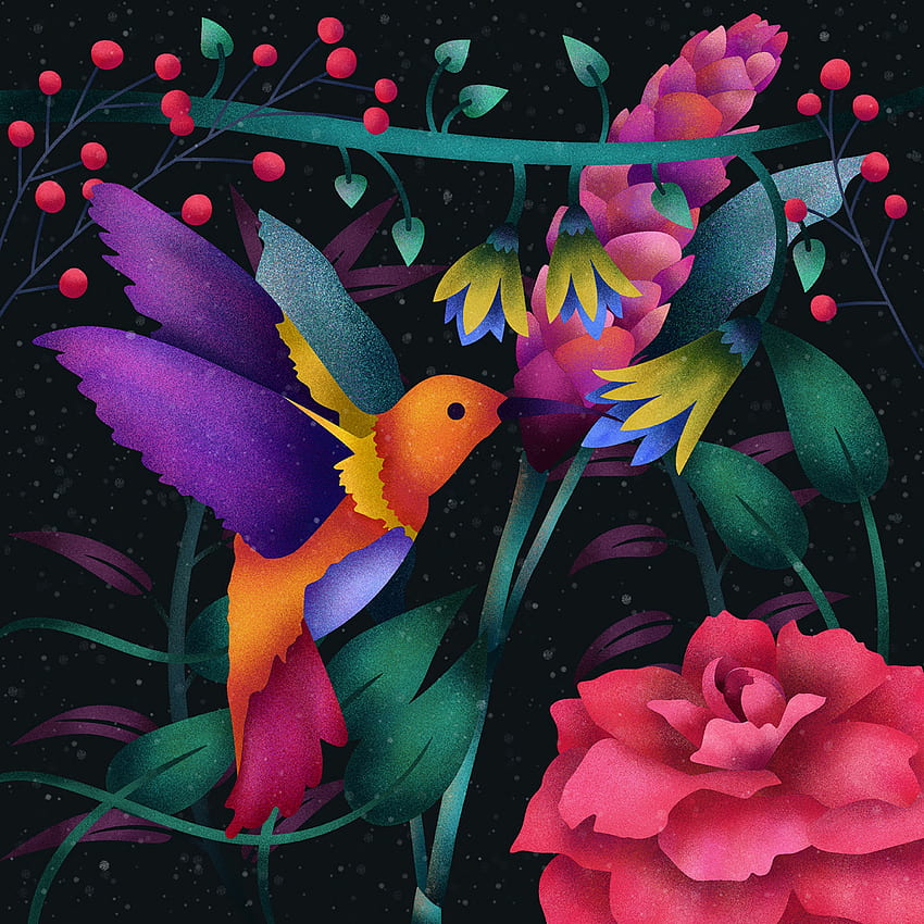 Art, Flowers, Humming-Birds, Bird HD phone wallpaper