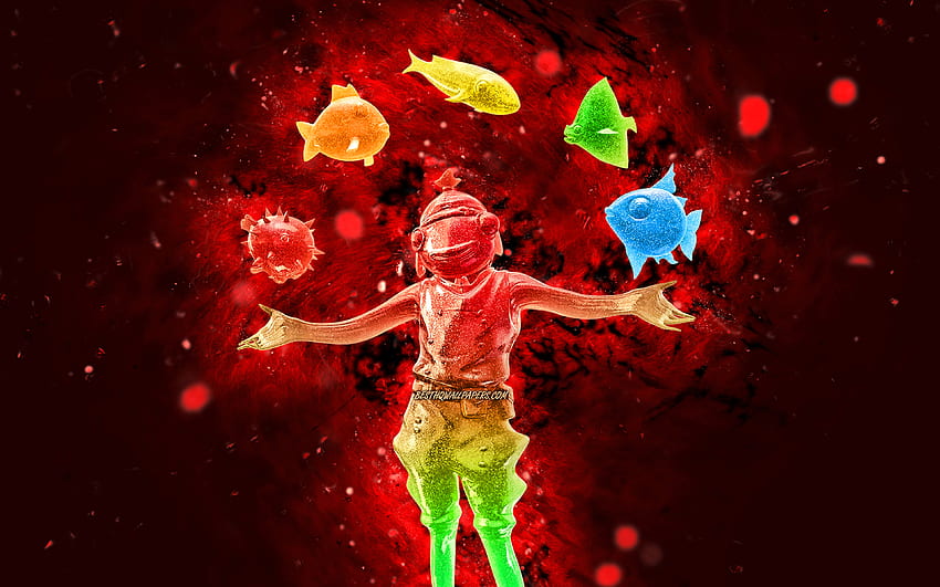 Gummy Fishstick, , czerwone neony, Fortnite Battle Royale, Fortnite postacie, Gummy Fishstick Skin, Fortnite, Gummy Fishstick Fortnite Tapeta HD