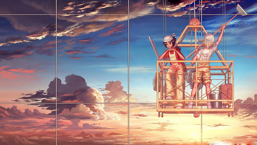 Window Washers Gökyüzü Güneş Işığı Gün Batımı Anime Çalışma Bulut Mavi HD duvar kağıdı