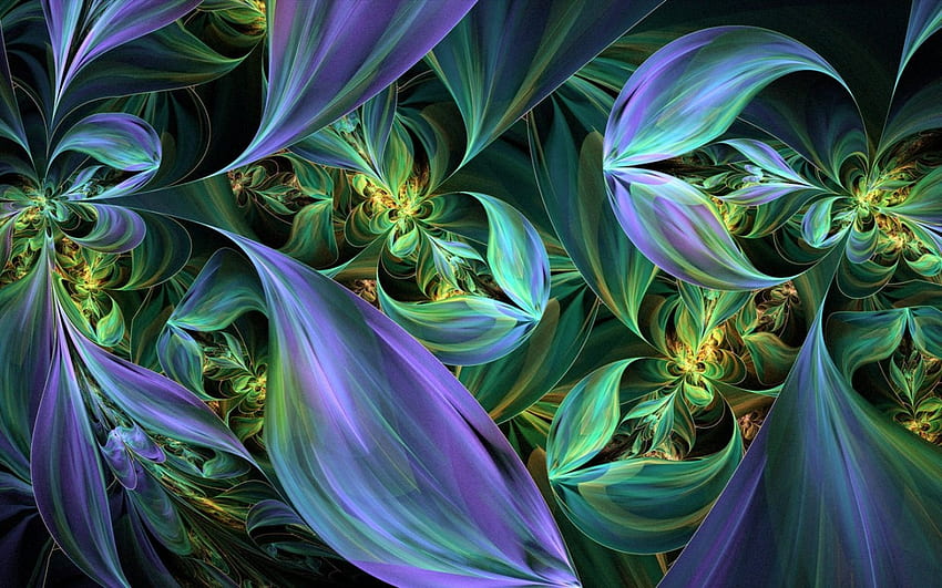 Fractal Plants, blue, plants, green, colors, fractal HD wallpaper