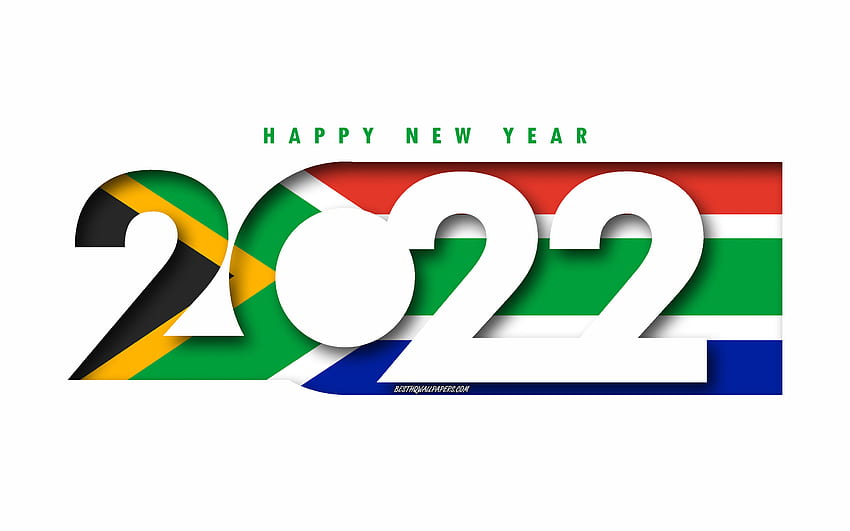 Happy New Year 2022 South Africa, white background, South Africa 2022, South Africa 2022 New Year, 2022 concepts, South Africa, Flag of South Africa HD wallpaper
