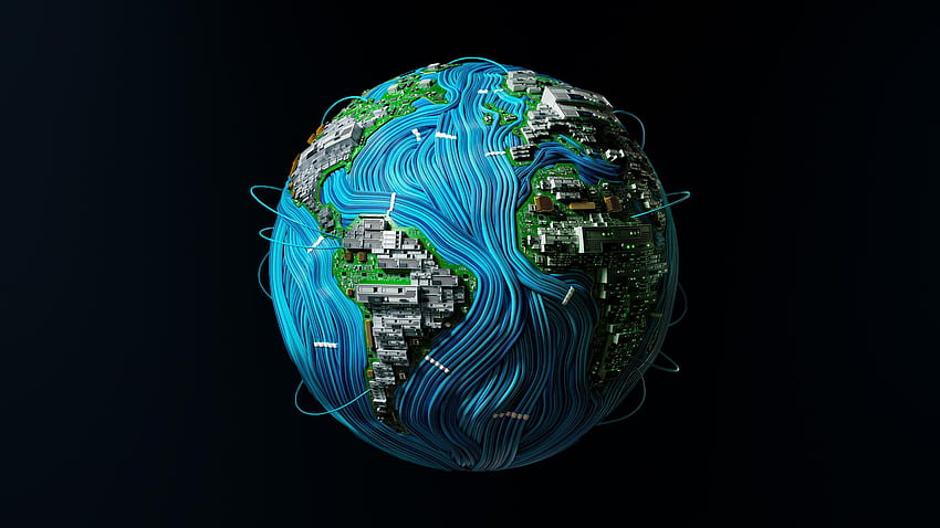 Papan Sirkuit Bumi Kabel PCB Benua Samudra Atlantik Karya Seni 3D Lightfarm Studios - Resolusi: Wallpaper HD