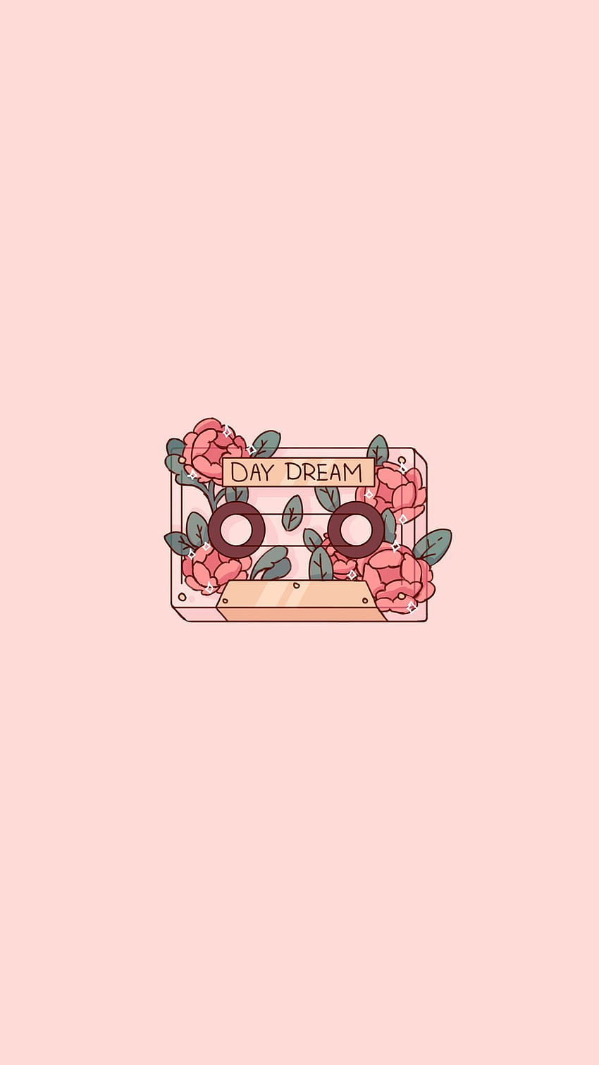 Cute Pink Romantic Transparent Cassette Flower Plant Phone Doodle Drawing by Poyura HD phone wallpaper