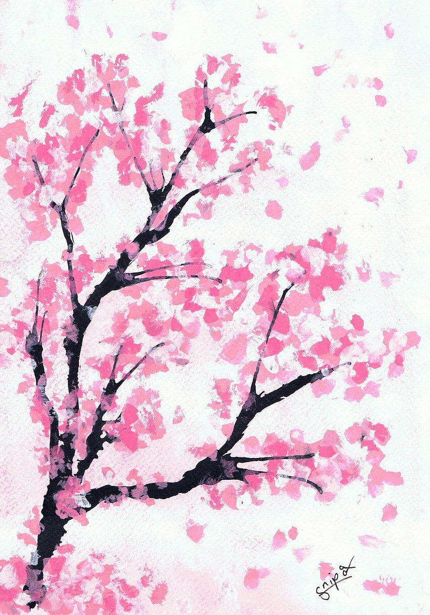 Kirschblüten-Zeichnung, Kirschblüten-Anime-Landschaft HD-Handy-Hintergrundbild