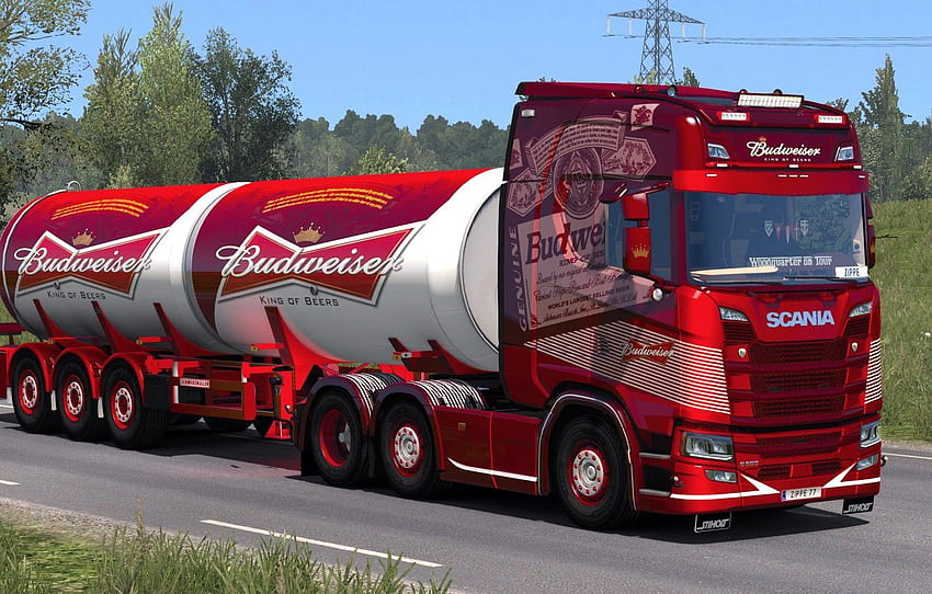 droga, ciężarówka, Scania, ETS2, Budweiser, Euro Truck Simulator 2 dla , sekcja игры Tapeta HD
