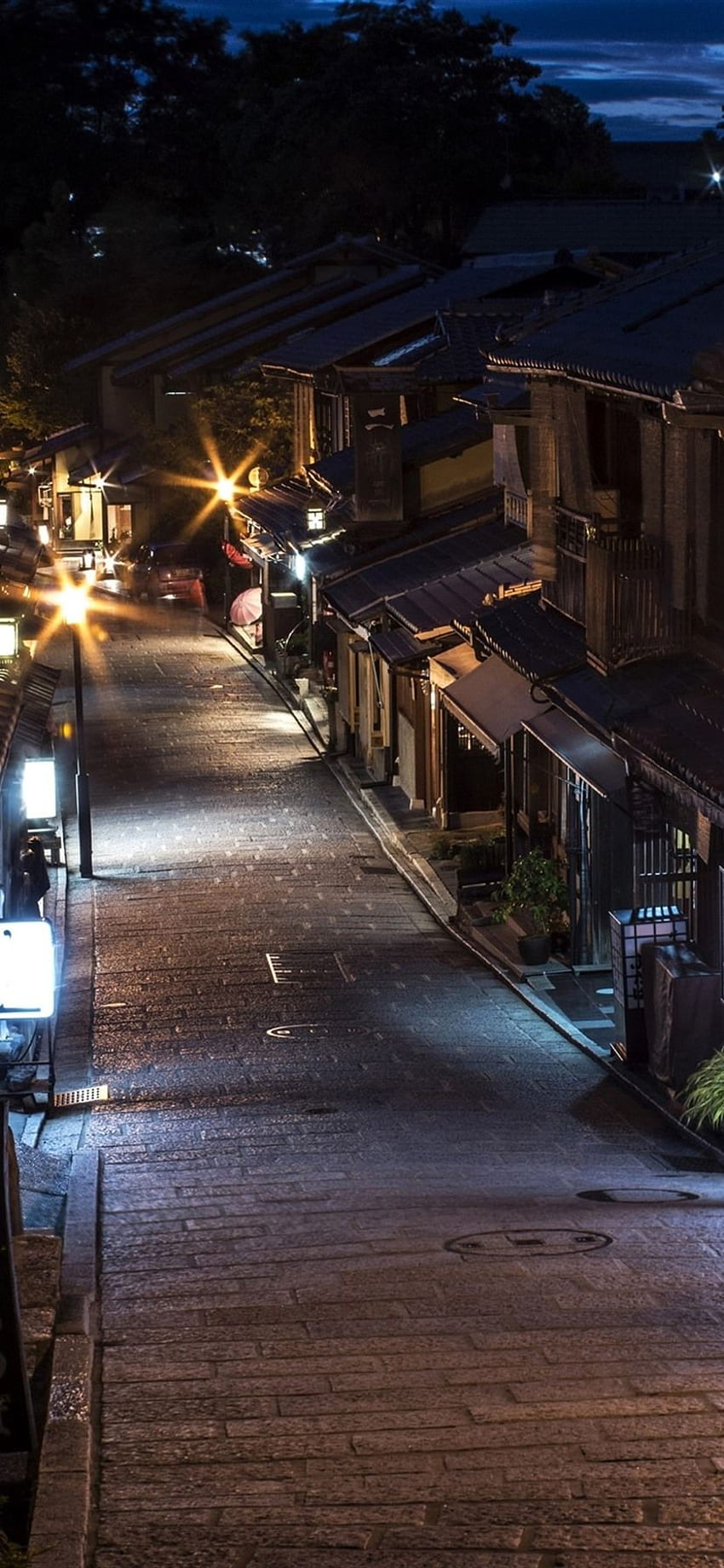 Giappone, Kyoto, strada, notte, luci, città vecchia Sfondo del telefono HD