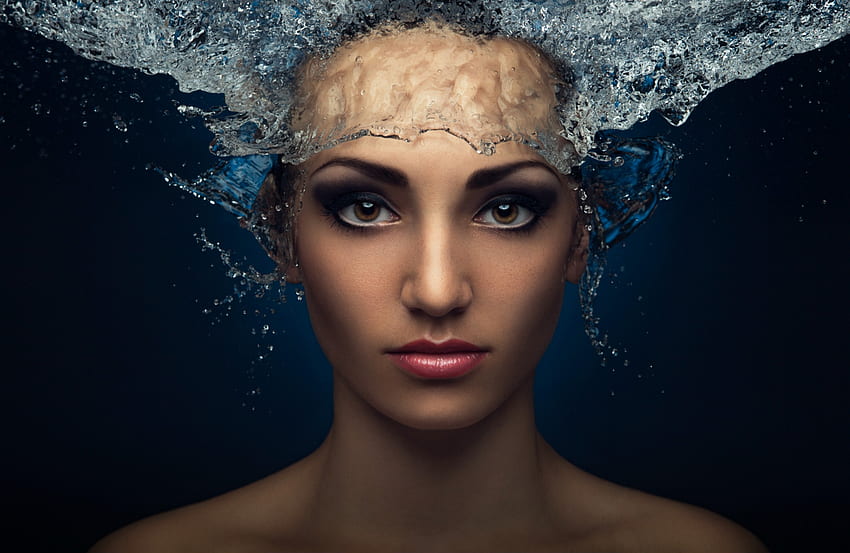 Beauty, blue, model, face, girl, evegeni kolesnik, water, woman HD wallpaper
