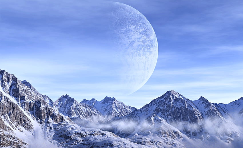 ดาวเคราะห์ ภูเขา หิมะ สีขาว ท้องฟ้า อวกาศ เมฆ จินตนาการ แฟนตาซี ธรรมชาติ ภูมิทัศน์ / และพื้นหลังมือถือ ธรรมชาติและอวกาศ วอลล์เปเปอร์ HD