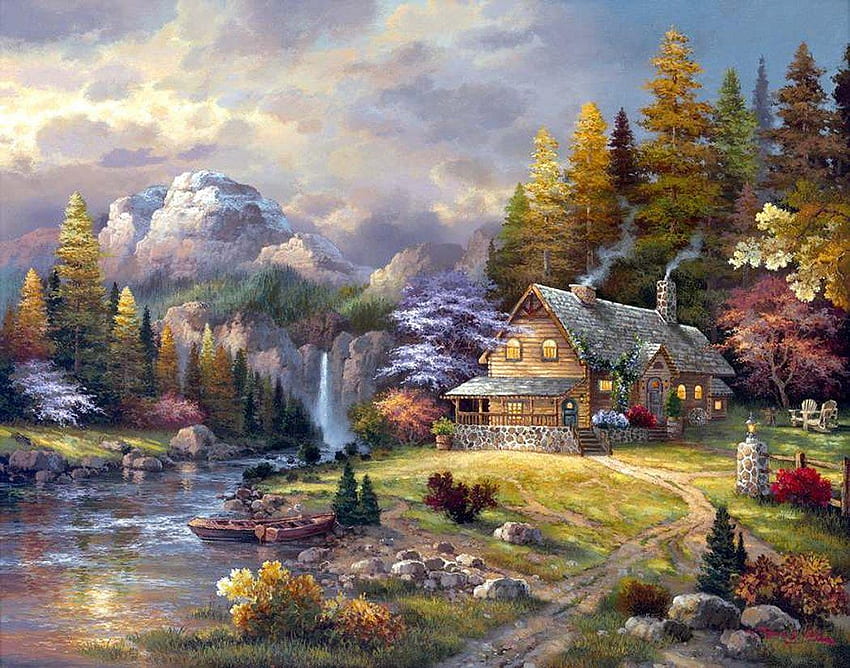 alam yang luar biasa, awan, alam, pegunungan, rumah Wallpaper HD