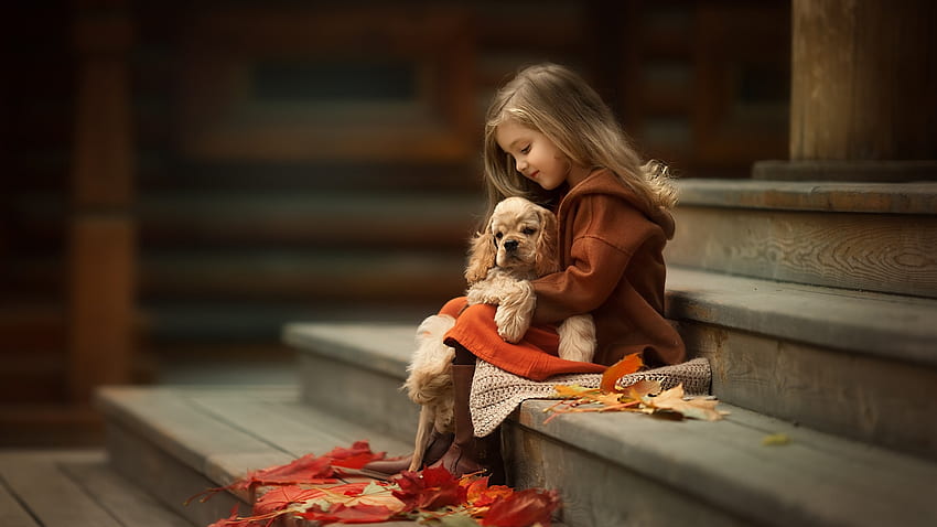 Śliczna mała dziewczynka i pies, przyjaciele, drabiny, dziewczyna z psem Tapeta HD