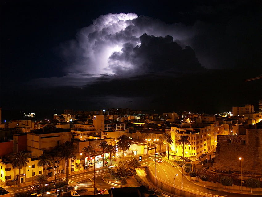 Fulmine in Isole Canarie, spagna, notte, fulmini, isole Canarie, cielo, natura, tormento Sfondo HD