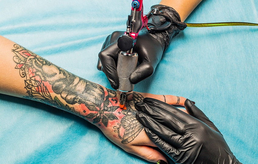 design, tattoo, gloves, tattoo machine HD wallpaper