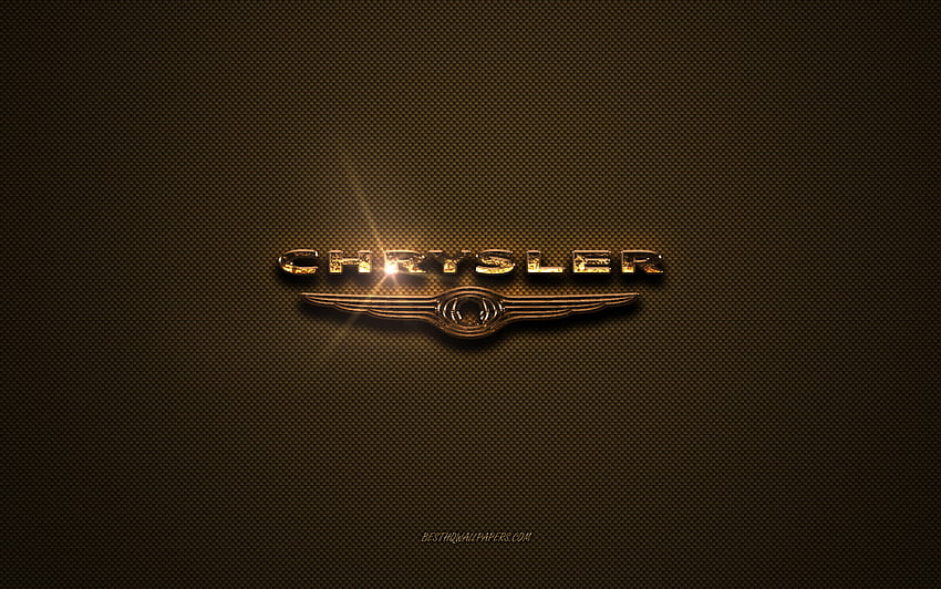 Chrysler 골든 로고, 삽화, 갈색 금속 배경, Chrysler 엠블럼, 크리에이티브, Chrysler 로고, 브랜드, Chrysler HD 월페이퍼