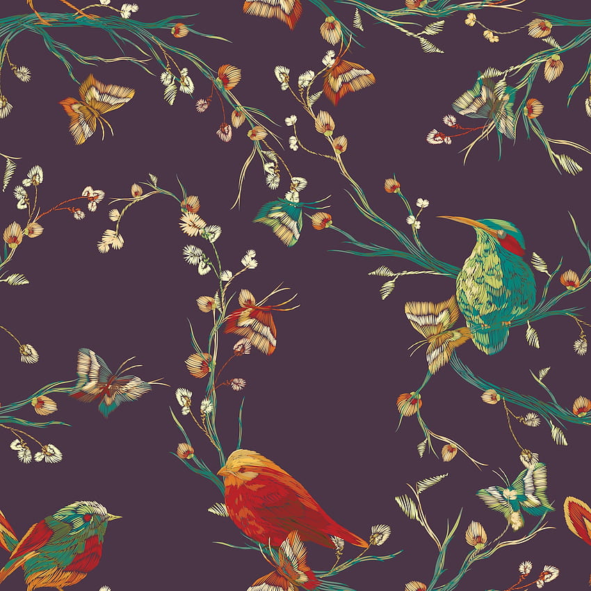 Mauve Vintage Floral with Birds Removable - 10'ft H x 24''inch W - Overstock, Purple Vintage Flower HD phone wallpaper