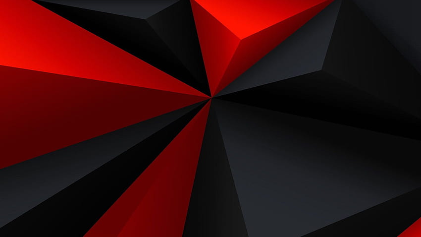 赤、デジタル アート、黒、ローポリ、グレー、ジオメトリ、三角形、黒と赤の幾何学模様 高画質の壁紙