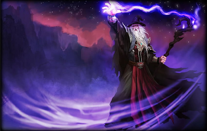 Premium Photo | A wizard holding magic wand at the hill top in the dark  night fantasy