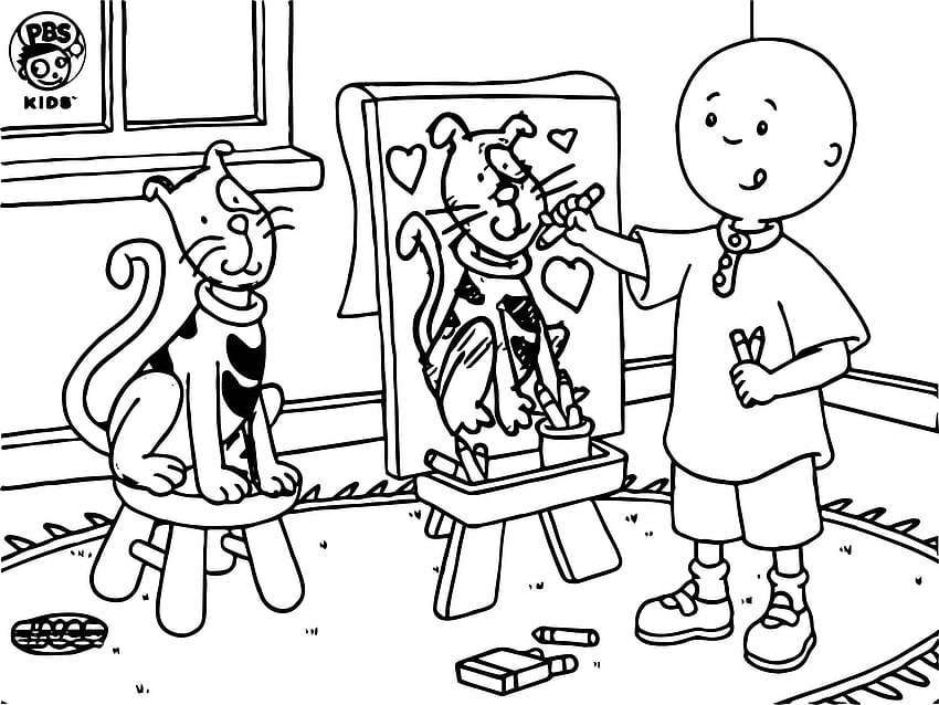 Caillou Painting Cat Coloring Page. wecoloringpage. Cat HD wallpaper