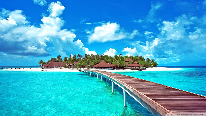 Сан Андрес е колумбийски коралов остров, море, остров, корали, облаци, дървета, Карибите, природа HD тапет